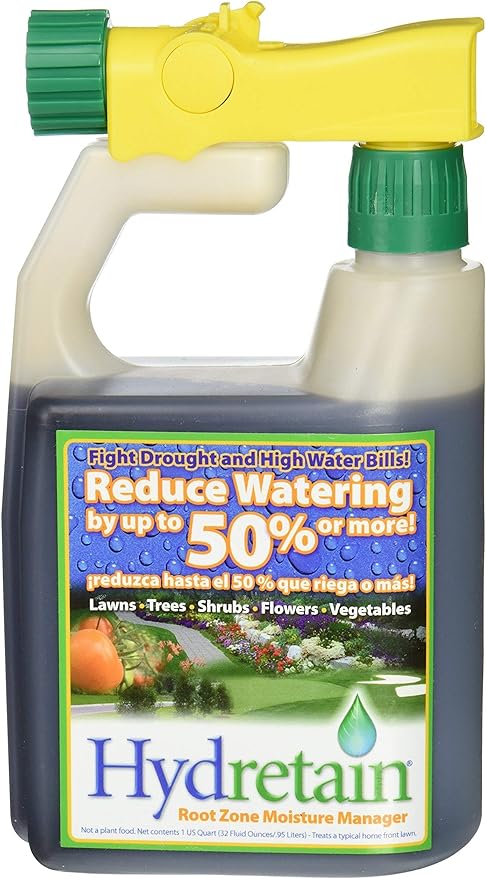 Hydretain Root Zone Moisture Manager - Drought Protection and Moisture Control for Lawns Gardens Containers - Reduces Watering Delays Wilt - 2 Pack RTU 2 Quarts