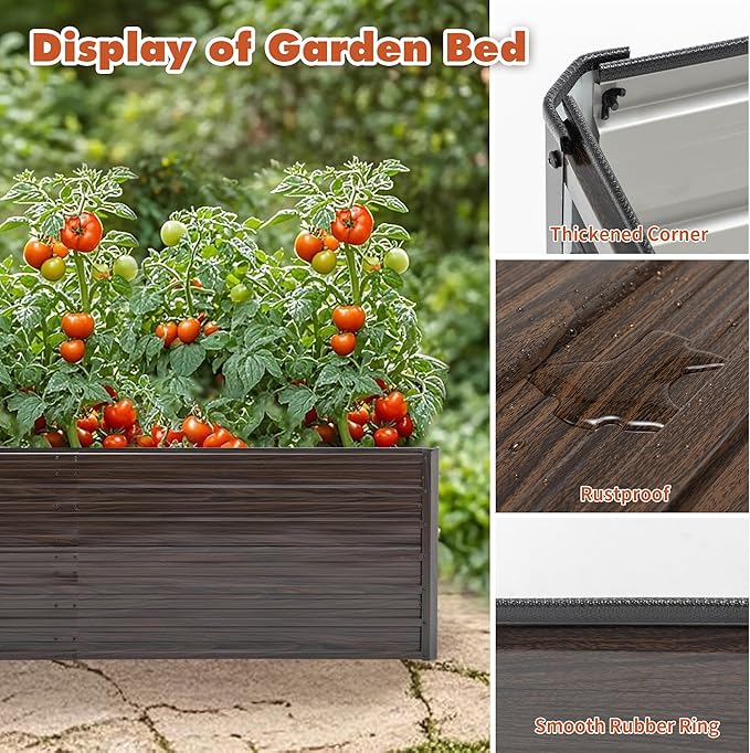 8x4x2 ft Tall Galvanized Raised Garden Bed Kit Large Metal Planter Box with Support Rods Safety Rubber Edge &amp Gloves Outdoor Raised Garden Bed for Vegetables Flowers &amp Herbs