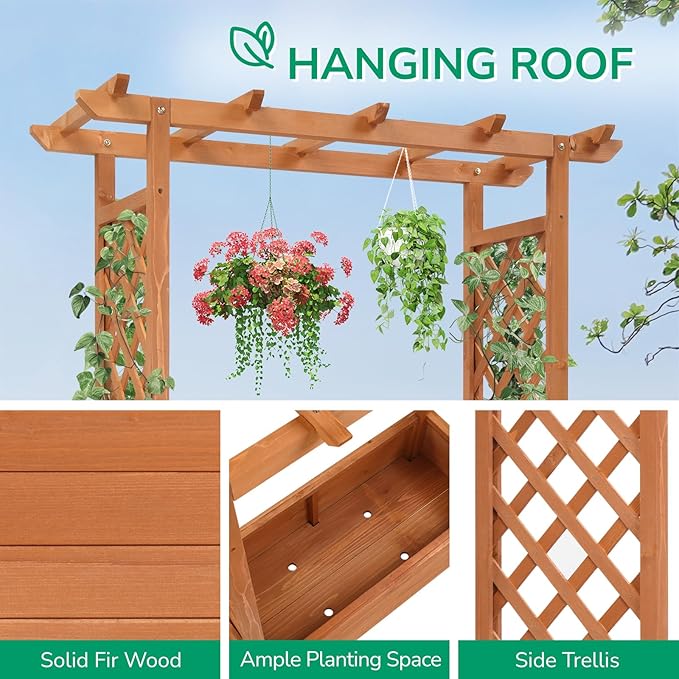44.5 Tall Outdoor Wood Planter BoxOutdoor Wooden Raised Garden Bed with TrellisGardening Grow StandWooden Vegetables Growing Planter Bedw/Drainage Holesfor Patio Yard Porch Balcony (Natural)
