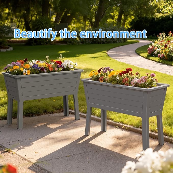 2-Pack 26.5 Gallon Elevated Raised Garden Bed 44 Large Planter Box Sturdy Resin Weather-Resistant Planting Container for Vegetables Herbs &amp Flowers Ergonomic Raised Bed for Patio Balcony (Ta