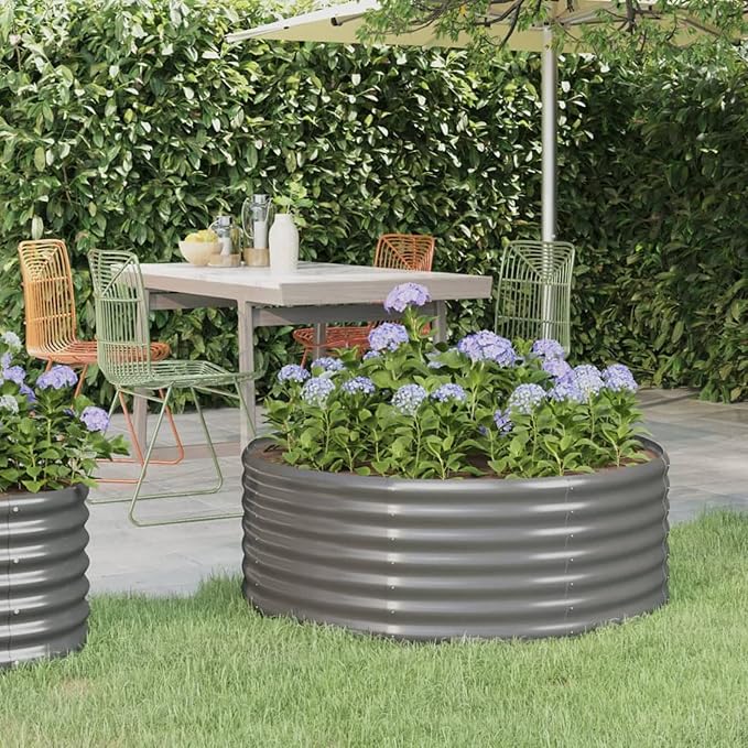 qiangxing Raised Flower BedRaised Planters for GardenOutdoor Flower BoxPatio Raised Bed Powder-Coated Steel 39.4x39.4x14.2 Gray