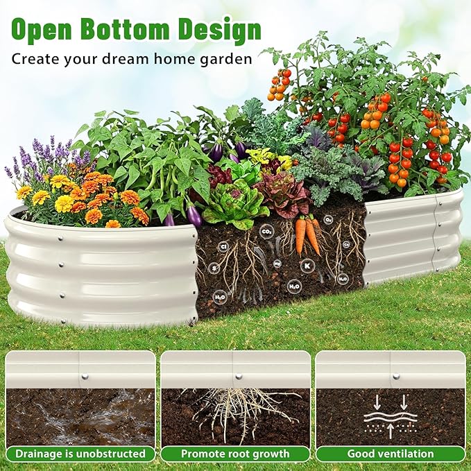 Oval Raised Garden Bed 5 x 2 x 1FT Galvanized Steel Planter Box with Wave-Shaped Metal Panels Painted for Outdoor FlowerTreeHerb &amp Vegetable Garden (White 60X24X12 inches)
