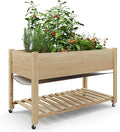 48x24x32 Inch Raised Garden Bed Mobile Planter Box with Lockable Wheels Built-In Storage Shelf &amp Durable Protective Liner for Vegetables Flowers Outdoor Use On Patio Deck Backyard(Natural)