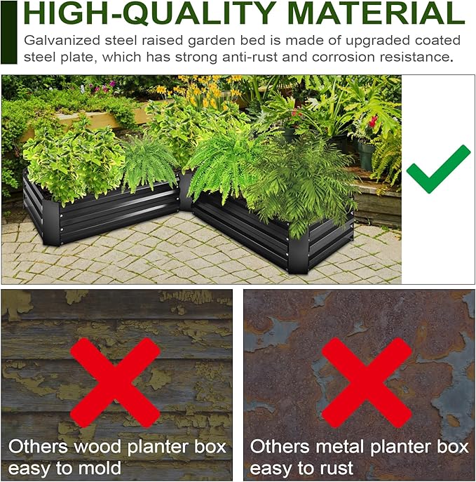 EDOSTORY Raised Bed Garden Bed Kit 5x5x1ft Galvanized Planter Tall Raised Garden Boxes Outdoor Large Metal Raised Garden Beds for Vegetables Flowers Herbs