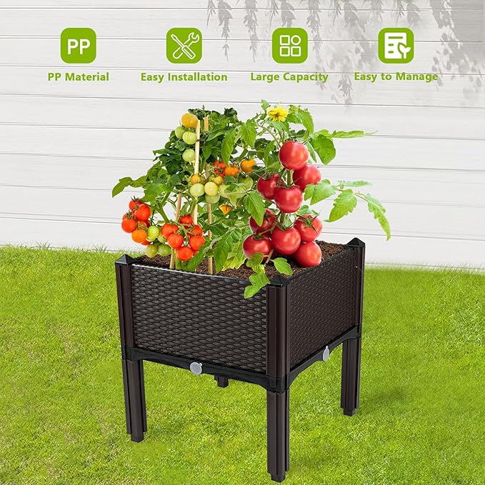 Raised Garden Bed Planters for Outdoor Plants with Legs Elevated Rectangular Planter Boxes Garden Patio Balcony Deck for Planting Flowers Vegetables Tomatoes and Herbs