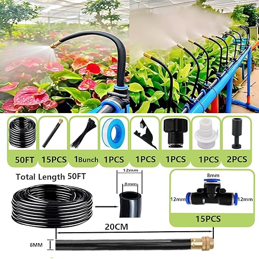 Drip Irrigation Kit Automatic Watering System for Potted Plants 360 Degree Adjustable Copper Micro Sprinklers Quick Connect Tubing Fittings for Garden Lawn Patio Balcony(15 Nozzles Ⅱ)