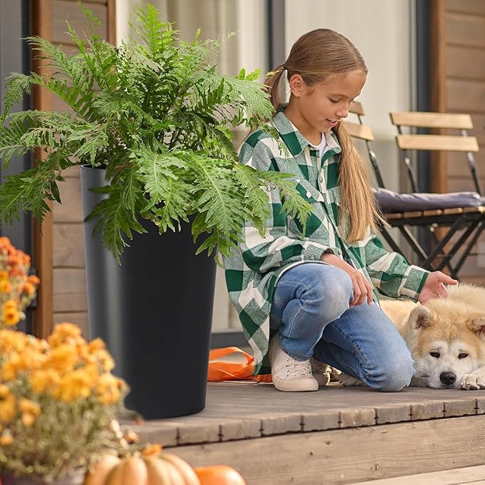 2 Pack Tall 21.7 in for Outdoor Plants Tall Square Planter Box Indoor Outdoor Porch Patio Flower Pot Big Tapered Matte Tree Flower Pot for Garden (Black)