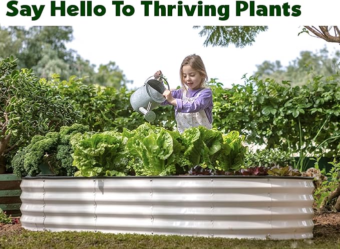 Plant &amp Plot Galvanized Raised Garden Beds Outdoor // 6×3×1 ft (2-Pack) Planter Raised Beds for Gardening Vegetables Flowers // Large Metal Garden Box // Patented Tool-Free Design (White)