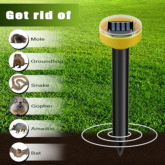 10 Pack Solar Powered Snake Repellent for Yard Ultrasonic Mole Repellent Gopher Repeller Sonic Mole Deterrent Spikes Snake Gopher Mole Vole Repellent Outdoor for Lawn Garden &amp Yard
