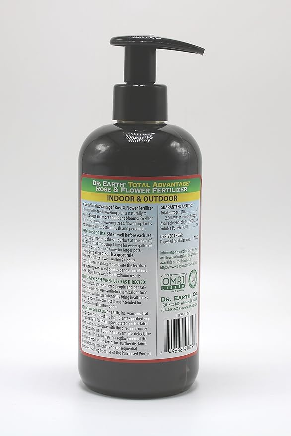 Dr. Earth Organic &amp Natural Pump &amp Grow Total Advantage Rose &amp Flower Fertilizer 16 oz Red