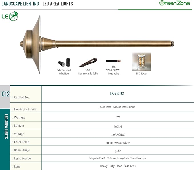 Westgate Lighting LED Area Light- Built-in Integrated LED Outdoor Light - 11 Height of Stem-Solid Brass Antique Bronze Finish Landscape Light- 12V of AC/DC Current (1)