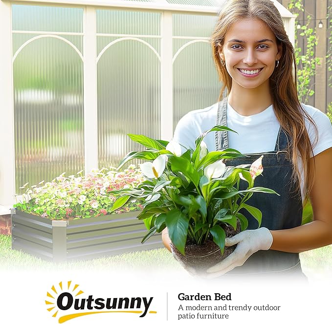 Outsunny 8 x 2 x 1ft Galvanized Raised Garden Bed Kit Outdoor Metal Elevated Planter Box with Safety Edging Large Raised Bed for Growing Flowers Herbs and Vegetables Dark Gray