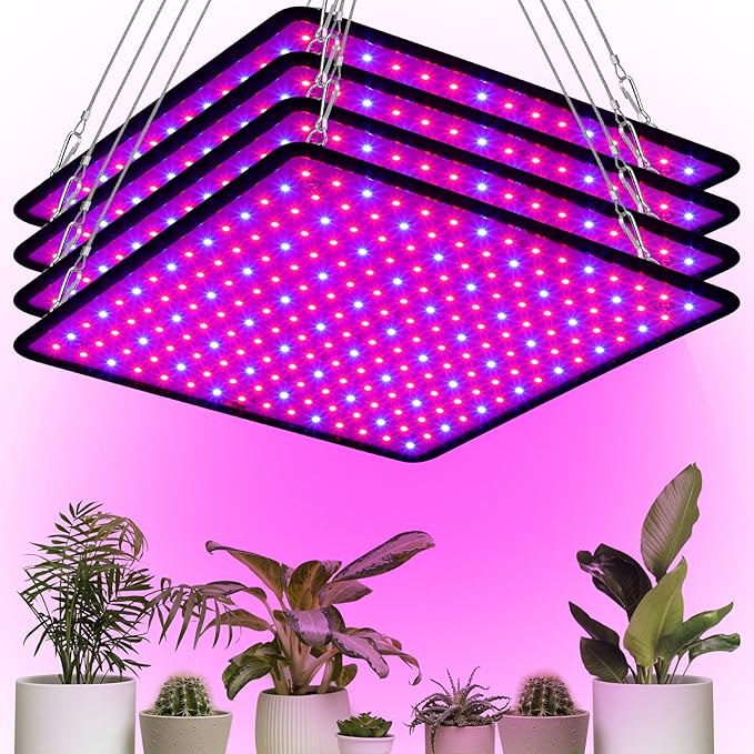 Liliful 4 Pcs Grow Lights Panel 200W Artificial Full Spectrum Grow Lamps with 225 LEDs for Indoor Outdoor Seedling Tent Flowe(Red Blue)