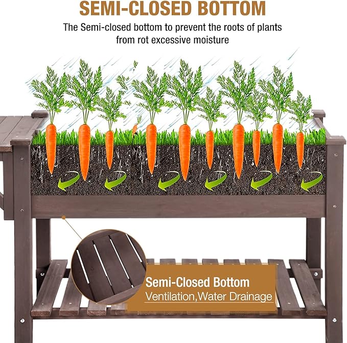 GUTINNEEN Raised Garden Bed Mobile Outdoor Planter Box with Legs for Vegetables Flower Herb Large Storage Garden Box on Wheels