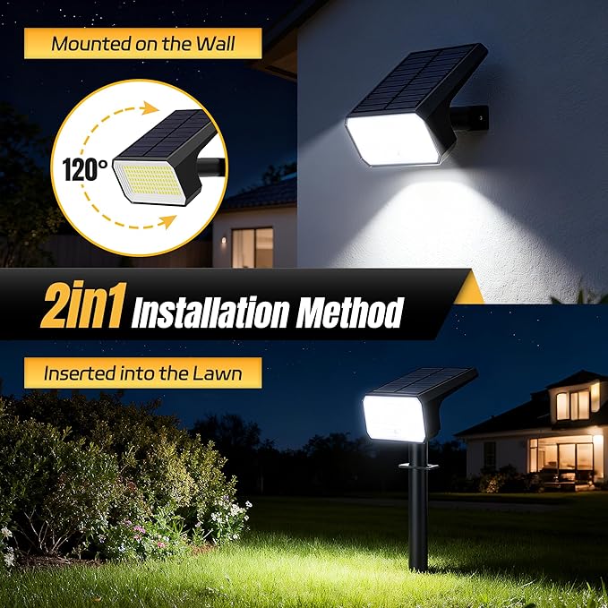 Solar Spot Lights Outdoor [6 pack/118 LED] 4 Modes Auto On/Off Solar Landscape Spotlights Ip67 Waterproof Solor Powered Pathway Lights for Outside Yard Garden Walkway Tree Patio (Cool White)