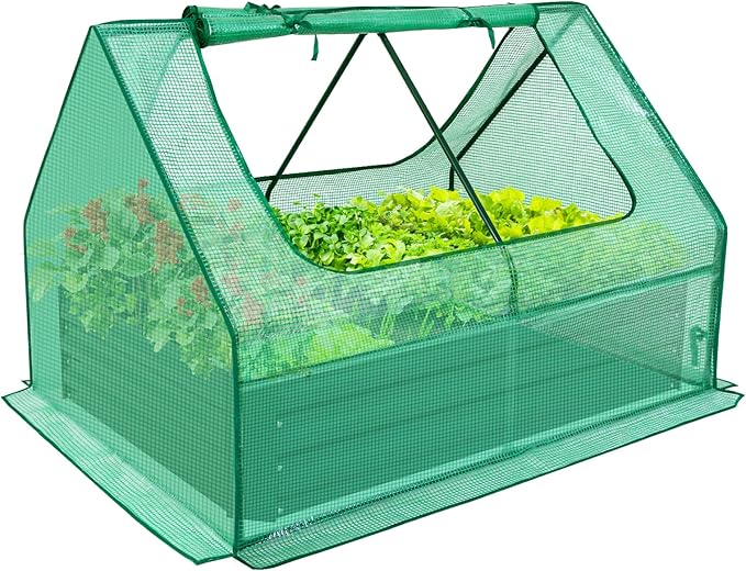 EAGLE PEAK 4x3x1 ft Outdoor Galvanized Steel Raised Garden Bed with Greenhouse 2 Zippered Windows Planter Kit Box Thick Steel Flower Bed for Herbs Fruits and Vegetables Green