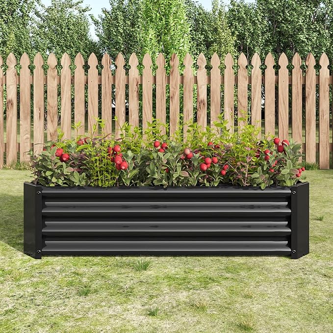 Angel Sar Galvanized Raised Garden Bed 4 x 2 x 1FT Metal Planter Boxes Outdoor with Open Bottom Raised Garden Beds Outdoor Planter Box for Gardening Vegetables Flowers Hurbs Black