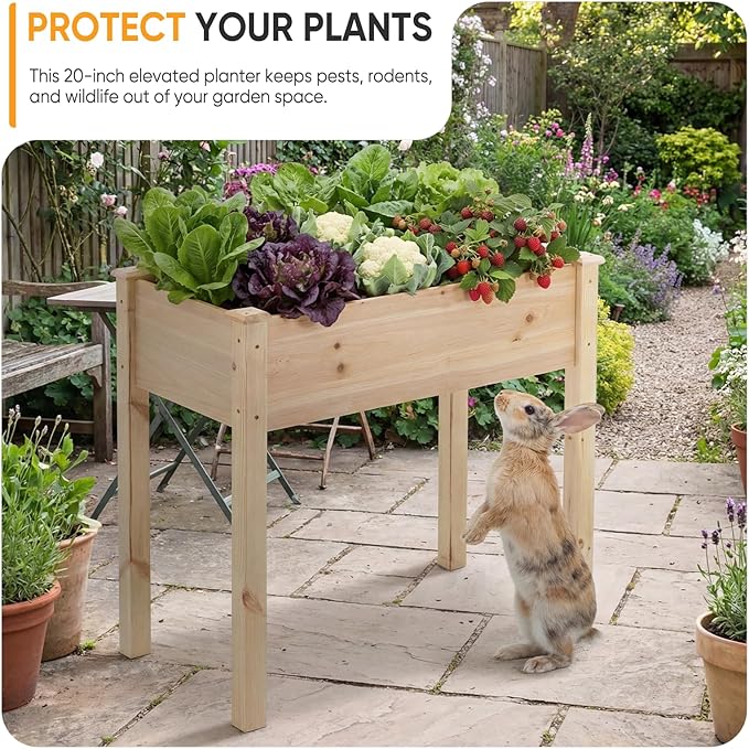 NEWBULIG Raised Garden Bed with Legs 34x18x30inElevated Wood Planter Box Stand for Outdoors Garden Balcony Courtyard Natural Wood 400 Pound Capacity for Planting Herbs Flowers Vegetables
