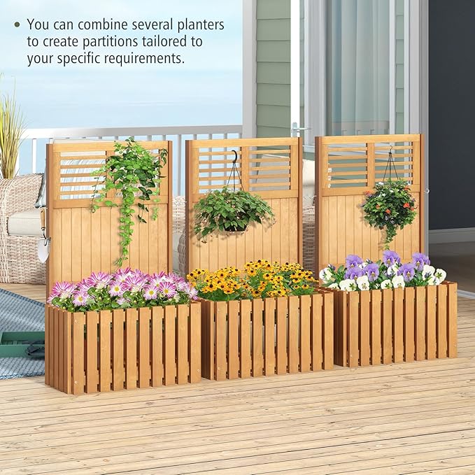 Giantex Set of 2 Raised Garden Bed with Trellis 41” Wooden Potted Plant Box w/Privacy Screen Trellis for Plant Flower Climbing Pot Hanging Indoor &amp Outdoor Planter Box for Yard Garden Balcony