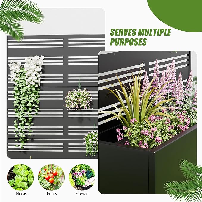 Casaphoria 72x47 Metal Raised Garden Bed with Trellis(2 Pack) Outdoor Planter Box with Wheels &amp Drainage Holes for Climbing Plants Flowers Elevated Garden Kit with Privacy Screen Black-Harol