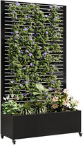 Metal Planter Box with Trellis 73-Inch Tall Raised Garden Bed with Wheels Privacy Screen Planter for Climbing Plants Vegetables &amp Vines Galvanized Steel Outdoor Privacy Shield Black (Square)