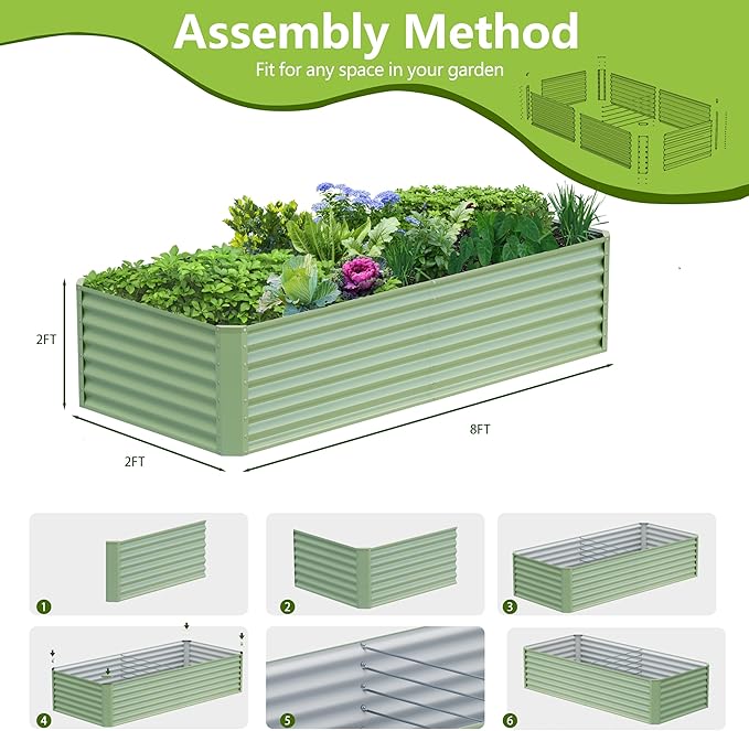 8x2x2FT Galvanized Raised Garden BedGalvanized Planter Boxes Outdoor Large Metal Raised Garden Beds for Vegetables-Green