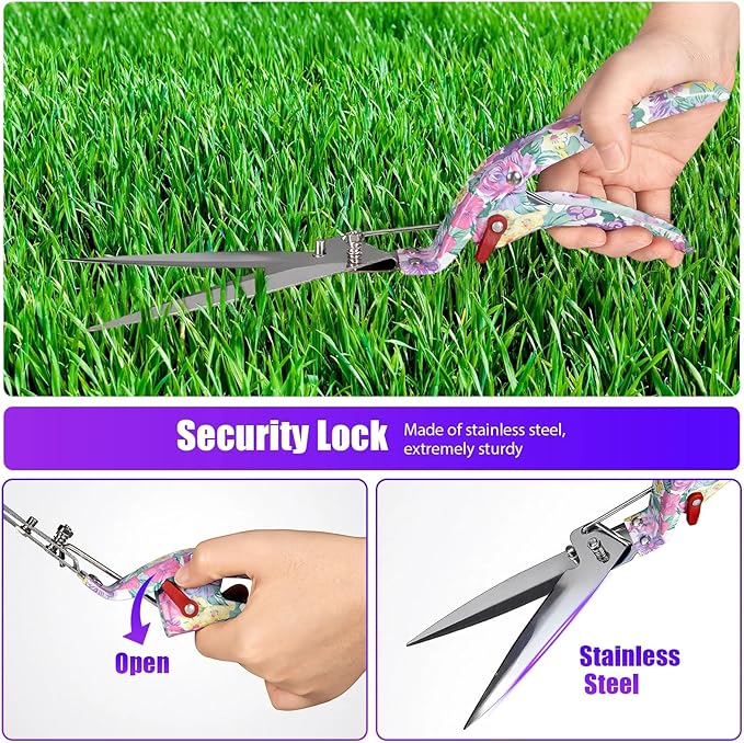 10-Piece Garden Tool Set for Women Heavy Duty Gardening Kit with Floral Handle Purple Storage Case Includes Trowel Shears Rake Sprayer - Ideal Gift for Female Gardeners