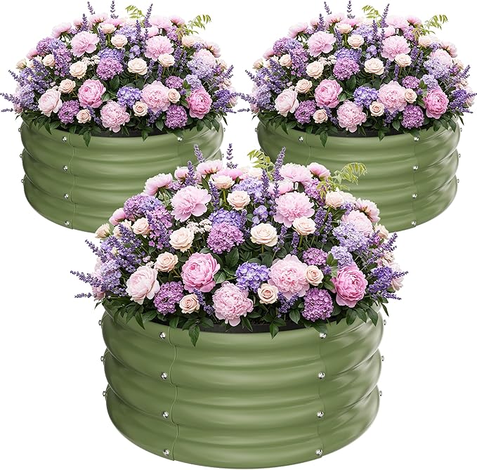 ZXZYHFTY Round Galvanized Raised Garden Bed kitGreen Outdoor Garden Raised Planter Box Round Large Metal Raised Garden Beds for Vegetable 2 * 2 * 1ft 3 Pcs