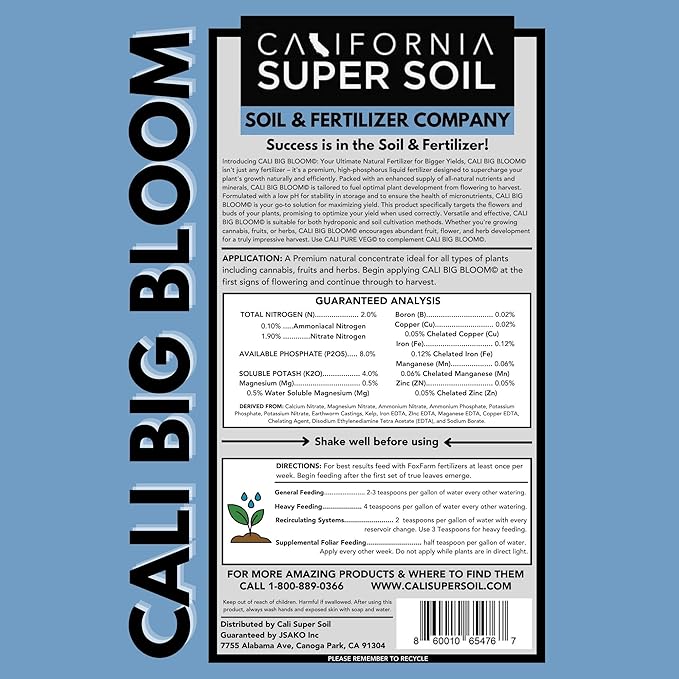 The Bud Grower | California Super Soil Premium Liquid Trio Pack | Cali Sun Kissed Cali Big Bloom &amp Cali Pure Veg Liquid Plant Food | All-in-One Grow Tent Kit's &amp Supplies