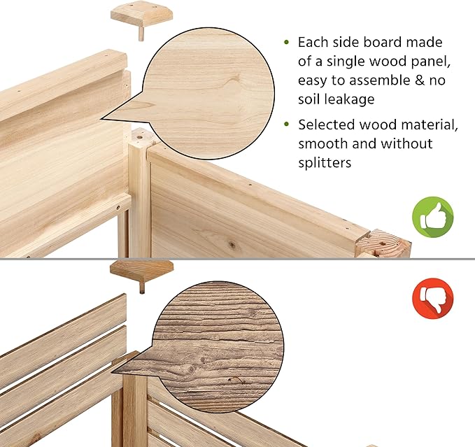 Topeakmart Solid Wooden Raised Garden Bed Vegetable Elevated Planter Kit Grow Gardening Box with Legs Storage Shelf &amp Wheels 42x23x33in