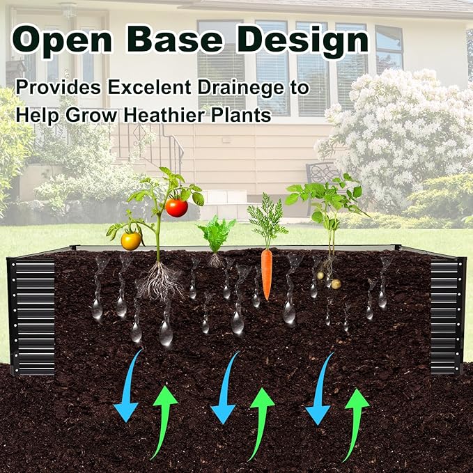 JERIA 8×4×2ft Galvanized RaisedOutdoor Metal Raised Garden Bed Rectangular Deep Root Planter Box for Vegetables Flowers Herbs