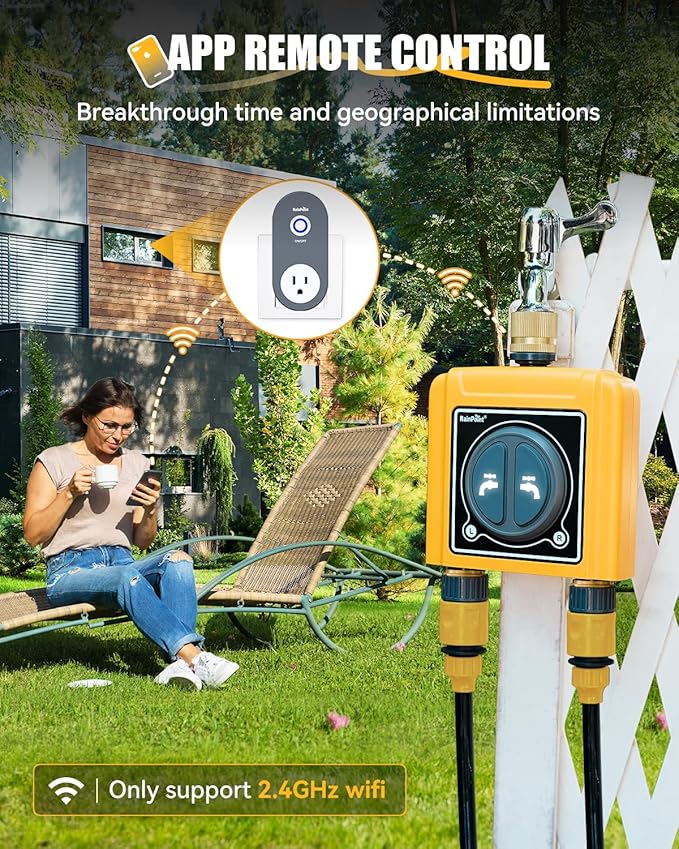 RAINPOINT WiFi Water Timer with Brass Inlet &amp Outlet2 Zone WiFi Hose Timer for LawnWiFi Sprinkler Controller via APP/Voice ControlAutomatic Watering System by Time/Weather/Quantity/Soil Moistur