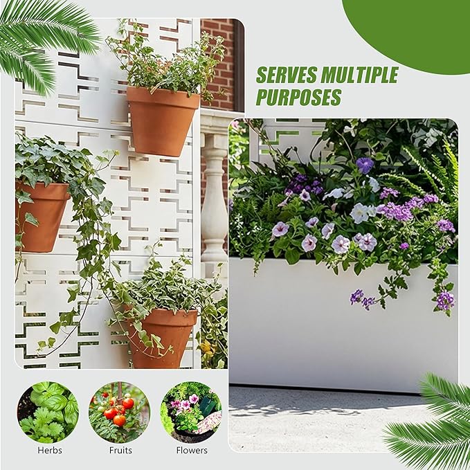 Casaphoria Metal Raised Garden Bed with Trellis 59x30x12 Planter Box for Climbing Plants Vegetables &amp Vines Features Drainage Holes and Privacy Screen White-Brick