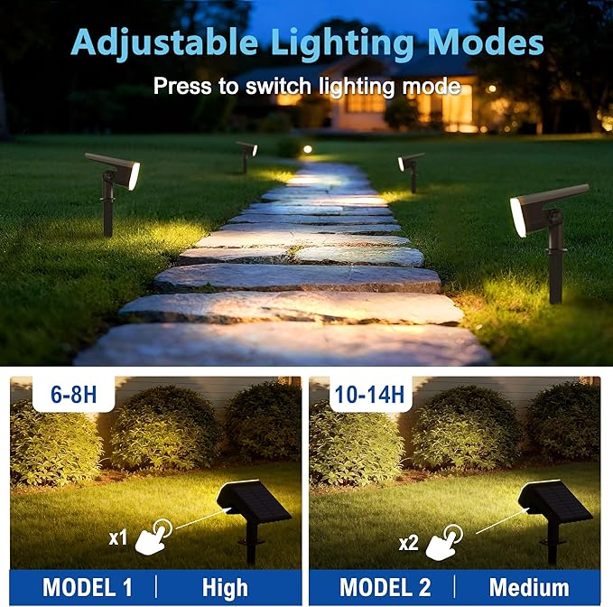 Solar Lights Outdoor Waterproof IP65 Super Bright LED with Lens 3000K 2 Lighting Modes Solar Powered Yard Garden Solar Spot Lights for Outside Landscape Auto On/Off -8 Pack