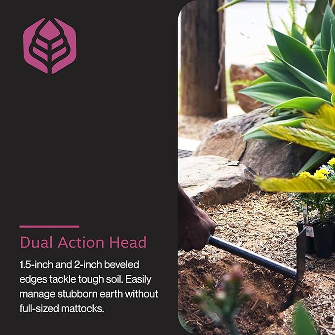 Yard Butler Terra Garden Hand Tools - Weeding Hand Tiller Tool for Efficient Gardening - Weed Remover Tool for Lawn &amp Garden Care - Durable Gardening Accessory Mattock