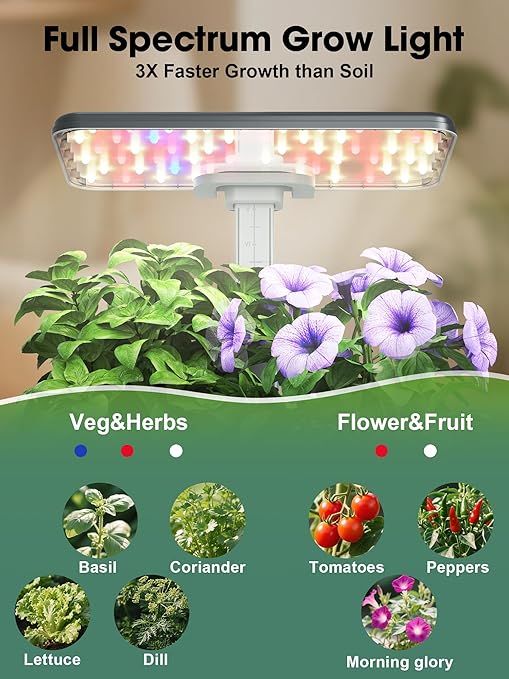 Hydroponics Growing System Kit 8 Pods Smart Indoor Herb Garden with WiFi App Control Seeds Pod KitLED Grow LightStainless Steel Herbs Planter for LettuceBasilGardening Gifts