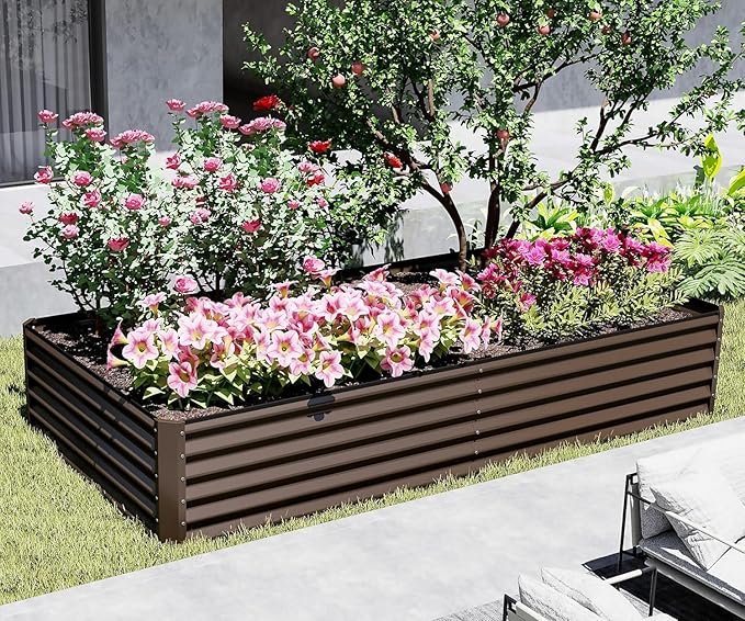 6x3x1.5ft Galvanized Raised Garden Bed Outdoor Planter GBoxes Large Metal Planter Box for Gardening Vegetables Fruits Flowers Brown