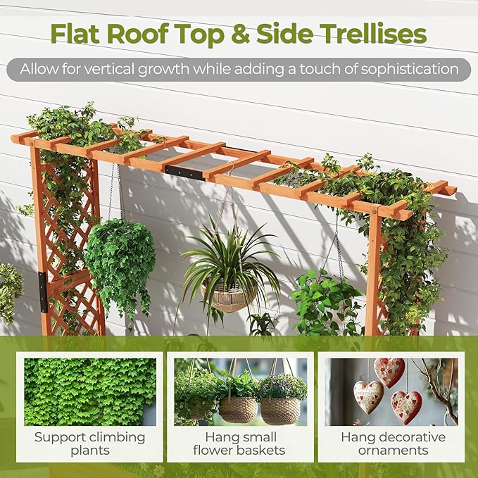 ORALNER Raised Garden Bed with Trellis Wooden Planter Box with Climbing Frame Outdoor Elevated Garden Box for Vegetables Herbs Flowers Fruits (Extra Large)