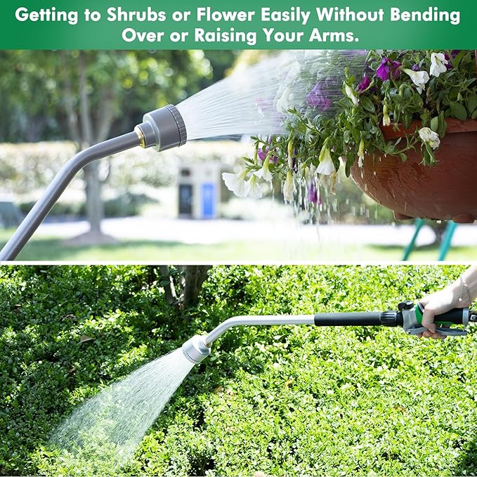 RESTMO Long Watering Wand 24 Inches Gentle Soft Full Shower Sprayer Wand with Flow Control Heavy Duty Metal Hose Wand for Hanging Baskets Shrubs Plants Flowers Garden and Lawn