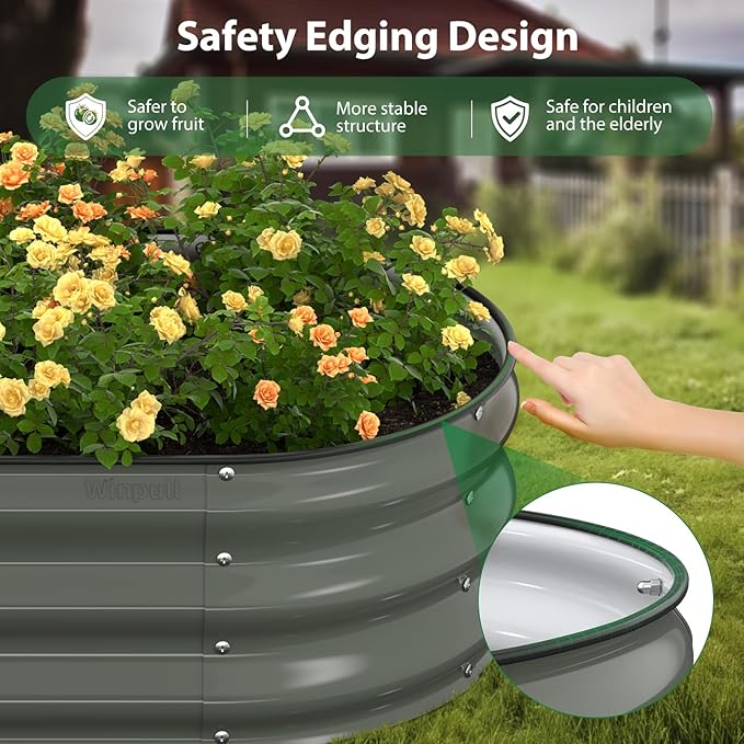 Raised Garden Bed Kit 5x2x1 ft Galvanized Planter Box Outdoor with Safety Edging Large Metal Raised Beds for Gardening Vegetables Flower Fruits (Volcanic Ash)