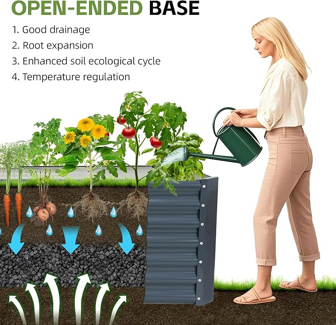 4x2x2ft Raised Garden Bed - Galvanized Deep Root Planter Boxes Outdoor with Wing Nuts and Safety Edges for Gardening Vegetables Flowers Herbs Succulents - Gray