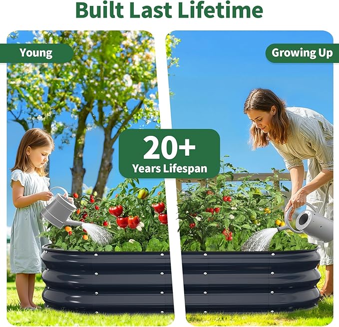 Kesfitt Raised Garden Bed 4x2x1 FT Galvanized Steel Metal Raised Garden Bed Oval Open-Bottom Design 12-Inch Deep for Outdoor Vegetable &amp Herb Gardening Midnight Blue
