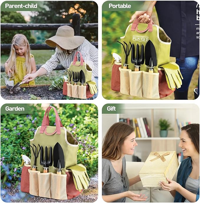 APSARAS USA Gardening Tools Garden Tool Set 10 Pieces Heavy Duty Sturdy Steel Gardening Tool Set with 600D Oxford Cloth Storage Tote Bag Durable Supplies Kit Perfect Garden Gifts for Father
