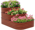 Outsunny 3-Tier Galvanized Steel Raised Garden Bed Kit 62.25 x 43 x 32.25 3 Combining Planter Boxes with Rubber Strip Edging Open Bottom for Backyard Garden Patio Brown