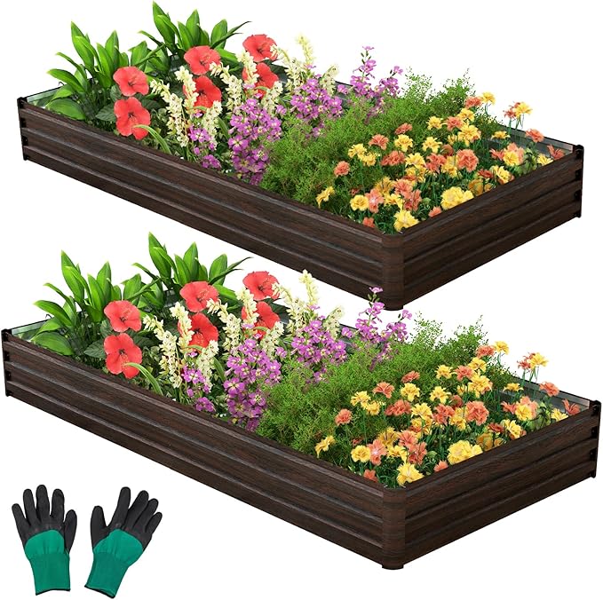S AFSTAR 8 x 4 x 1 ft Metal Raised Garden Bed Above Ground Garden Bed with Open-Ended Base Reinforced Bracket Large Outdoor Planter Box Rectangular Rise Garden Beds Veggies Flower Herb Fruit (2)