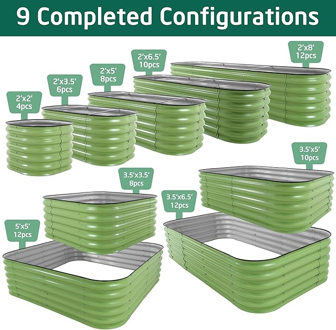VASGOR 17 Tall Metal Raised Garden Bed 9-in-1 Modular Design 8ft x 2ft Aluzinc Planter Box for Vegetables Herbs &amp Flowers Heavy-Duty Anti-Rust Open-Bottom Raised Beds for Gardening (Olive Gre