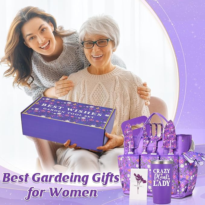 Gardening Gifts for Women Gardening Tools for Women 14 PCS Garden Tools Set Kit with Garden Tool Bag Plant Lover Christmas Mothers Day Birthday Gifts for Mom Grandma Aunt Purple