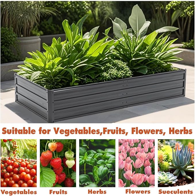 Anwick 6x3x1 FT Galvanized Raised Garden Bed Kits - Garden Planters for Outside Rectangular Metal Planters Box Deep Root Planters for Outdoor Plants Vegetables Flowers (6x3x1FT)