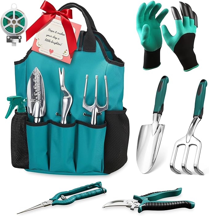Garden Tool Set Gardening Gifts for Women Men Mom Dad 11-Piece Heavy-Duty Aluminum Hand Tools Set with Tote Bag Ergonomic Handles Rust-Proof Starter Garden Kits Gardening Essentials &amp Supp