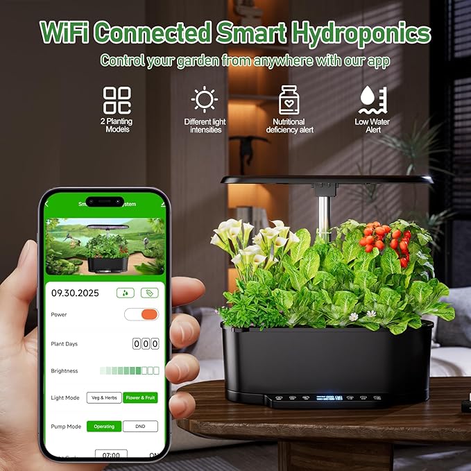 SPECILITE Hydroponics Growing System Kit with 30” Height 15 Pods Herb Garden with 36W Grow Light Auto Timer &amp Pump System APP &amp WiFi Controlled Smart Indoor Garden for VegetablesKitchen &a